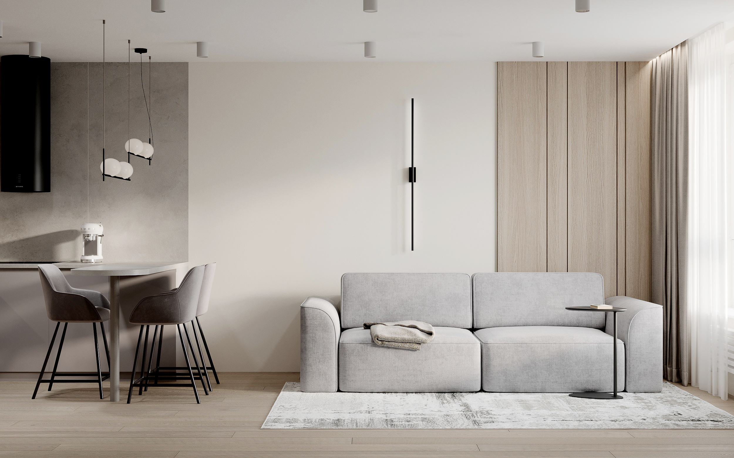 Функциональный интерьер квартиры 75 м² для семьи в Москве