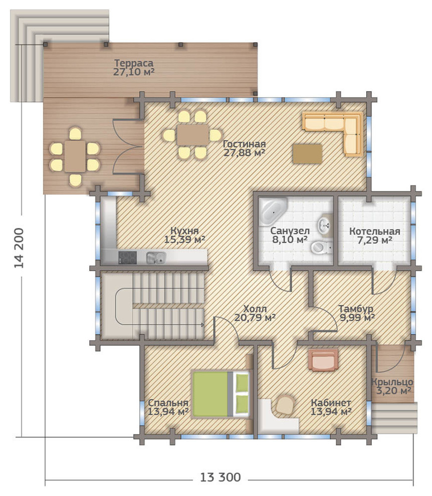 Деревянный дом из клееного бруса 265 метров (СП-265 GOOD WOOD)