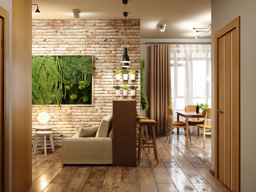 Квартира в стиле LOFT розовый кирпич