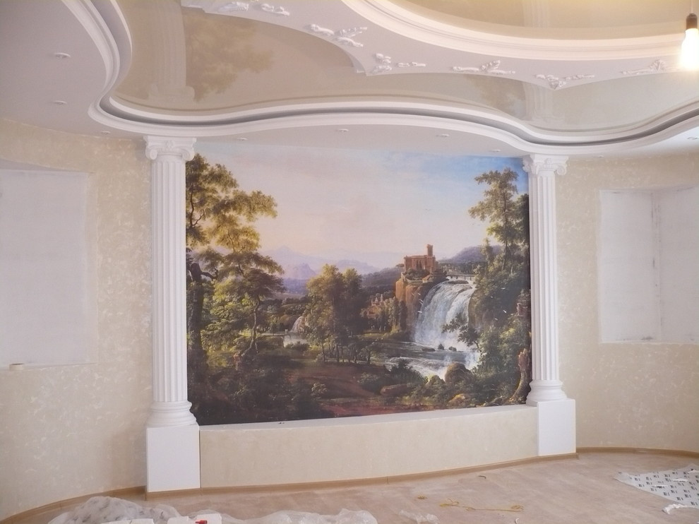 Гостиная с камином в классическом стиле.