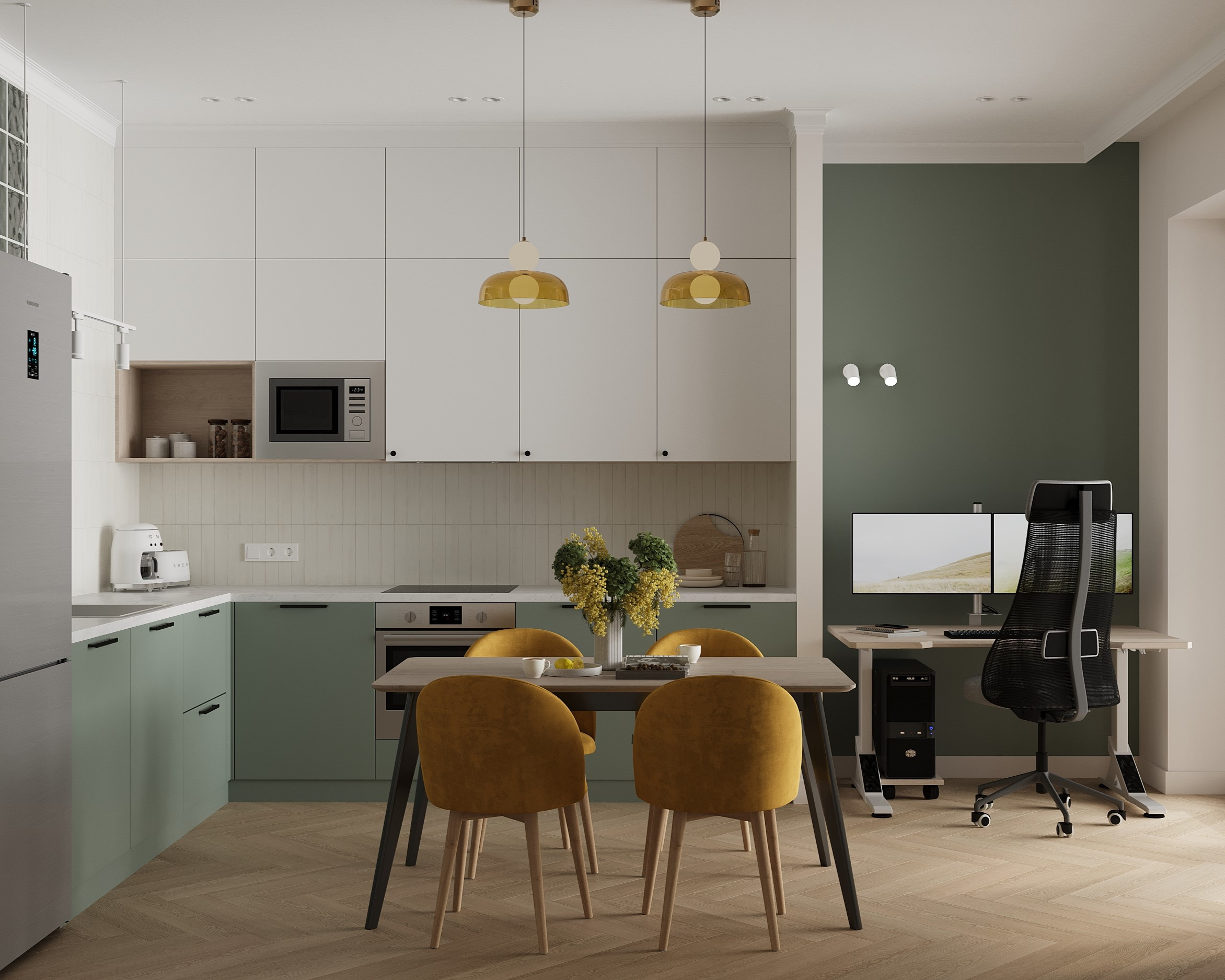 Яркая двушка с нотками сканди и ретро.