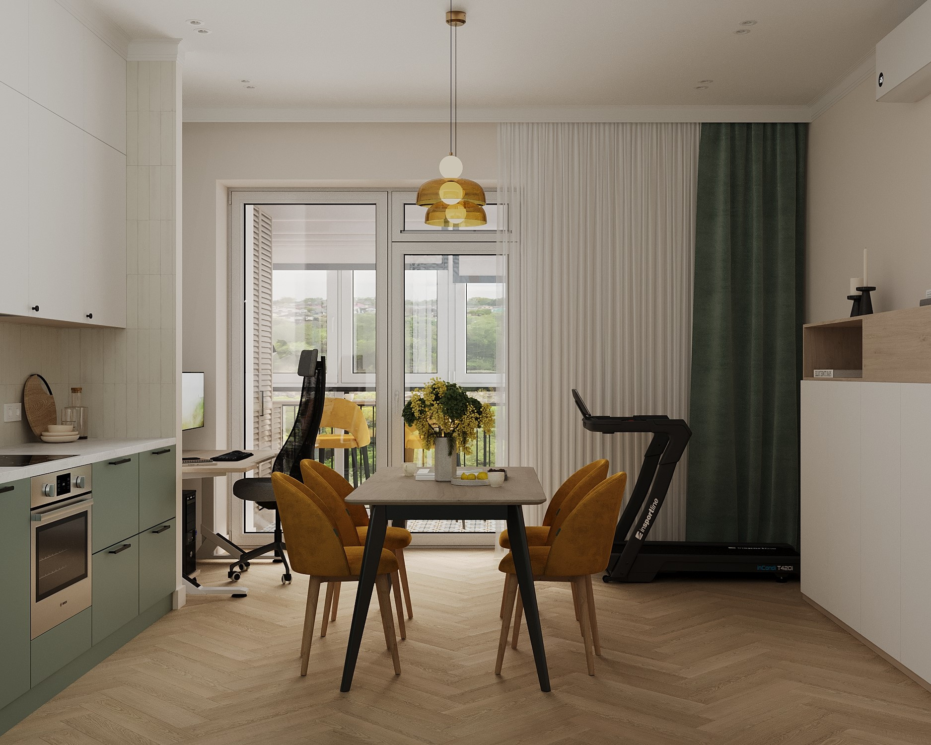 Яркая двушка с нотками сканди и ретро.