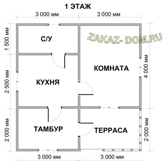 Одноэтажный Дом из бруса (6х6 м) - Проект № Д-25