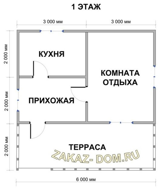 Одноэтажный Дом из бруса (6х6 м) - Проект № Д-23