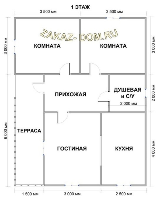 Одноэтажный Дом из бруса (7х9 м) - Проект № Д-21