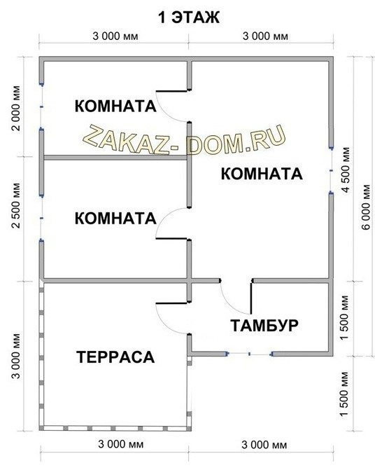 Одноэтажный Дом из бруса (6х7,5 м) - Проект № Д-20