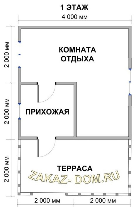 Одноэтажный Дом из бруса (4х6 м) - Проект № Д-17