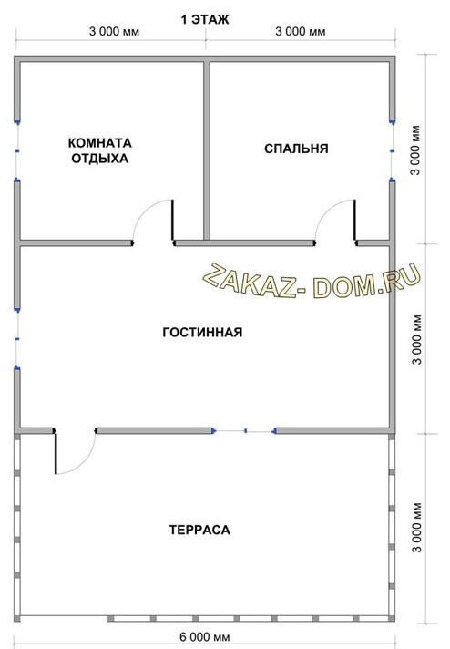 Одноэтажный Дом из бруса (6х9 м)