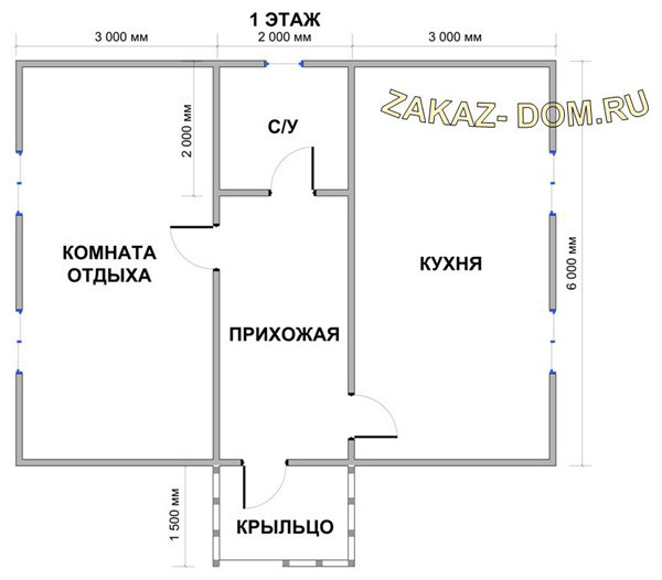 Одноэтажный Дом из бруса (6х8 м) - Проект № Д-10
