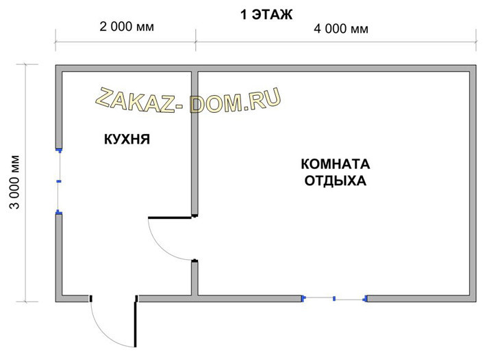 Одноэтажный Дом из бруса (3х6 м) - Проект № Д-2