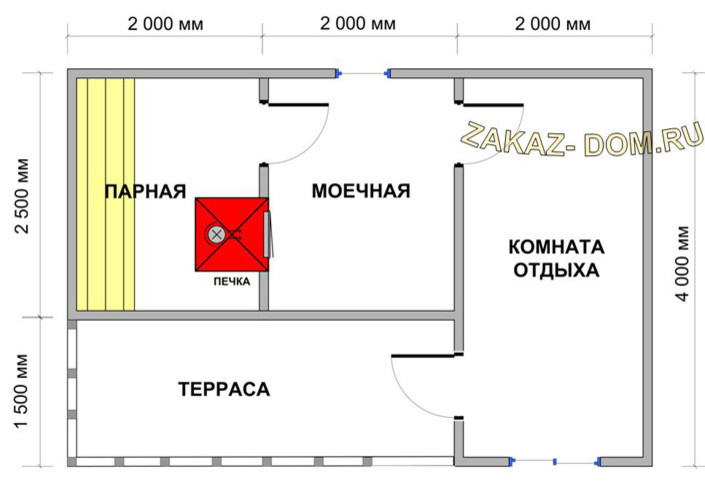 Баня из профилированного бруса (4х6 м) - Проект № Б-8