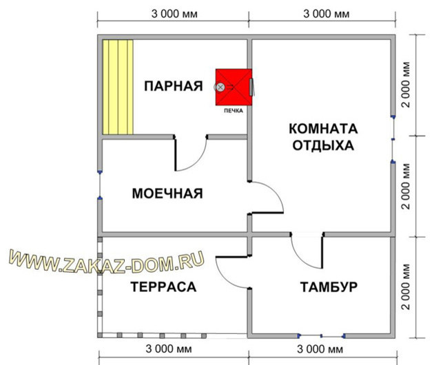 Баня из профилированного бруса (6х6 м) - Проект № Б-21