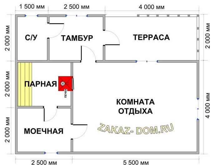 Баня из профилированного бруса (6х8 м) - Проект № Б-30