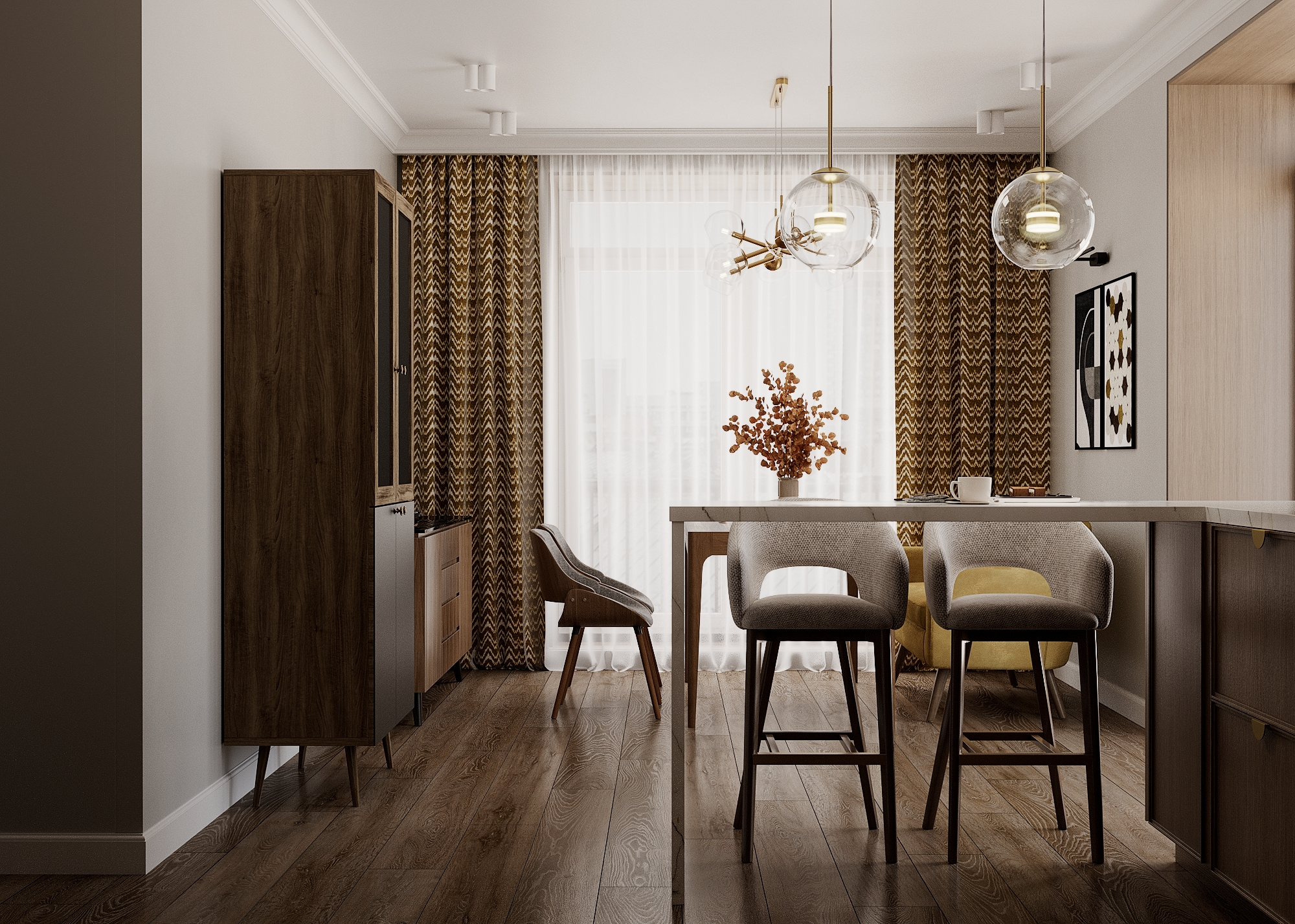 Кухня-столовая в стиле мидсенчури