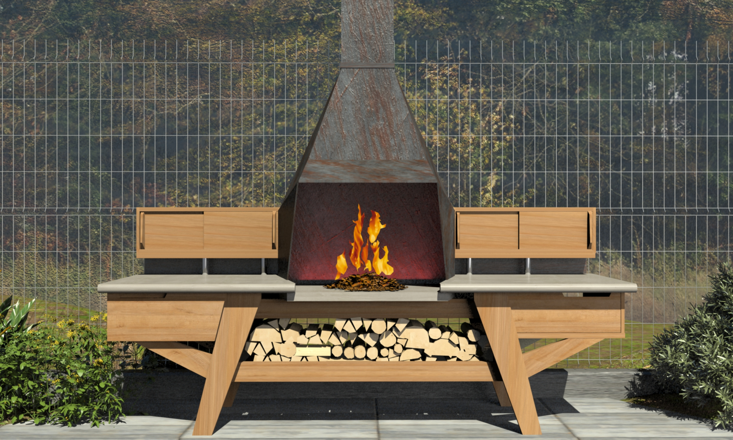 Проект кухни для садовой террасы. Проект колпака для костровой чаши.