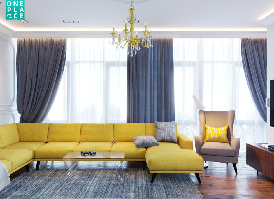 Apartment with yellow accents