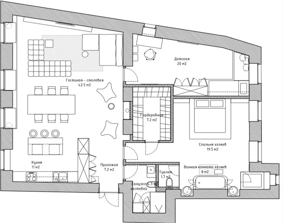 Планировочное решение,  квартира120м2