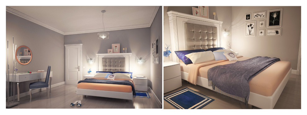 Grey Bedroom with peach accents - Серая спальня с персиковыми акцентами