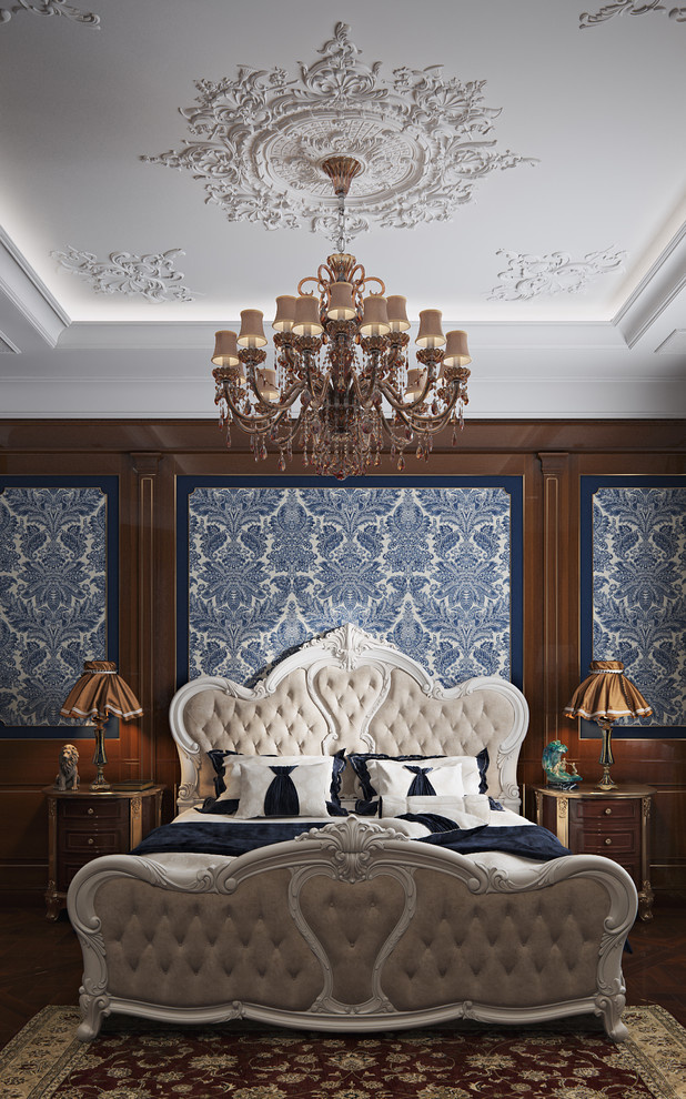 Спальня с белой лепниной