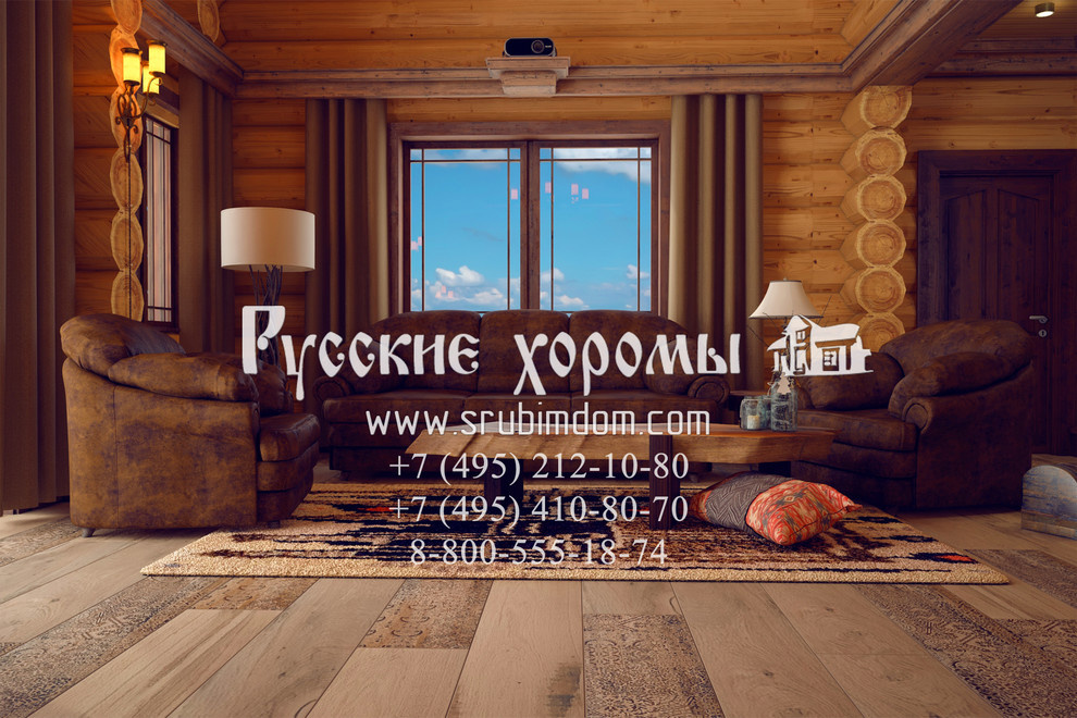 Дизайн проект гостиной в деревянном доме