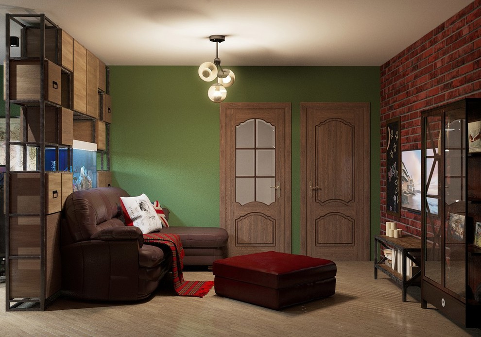 Loft в гостиной с аквариумом и кабинетом