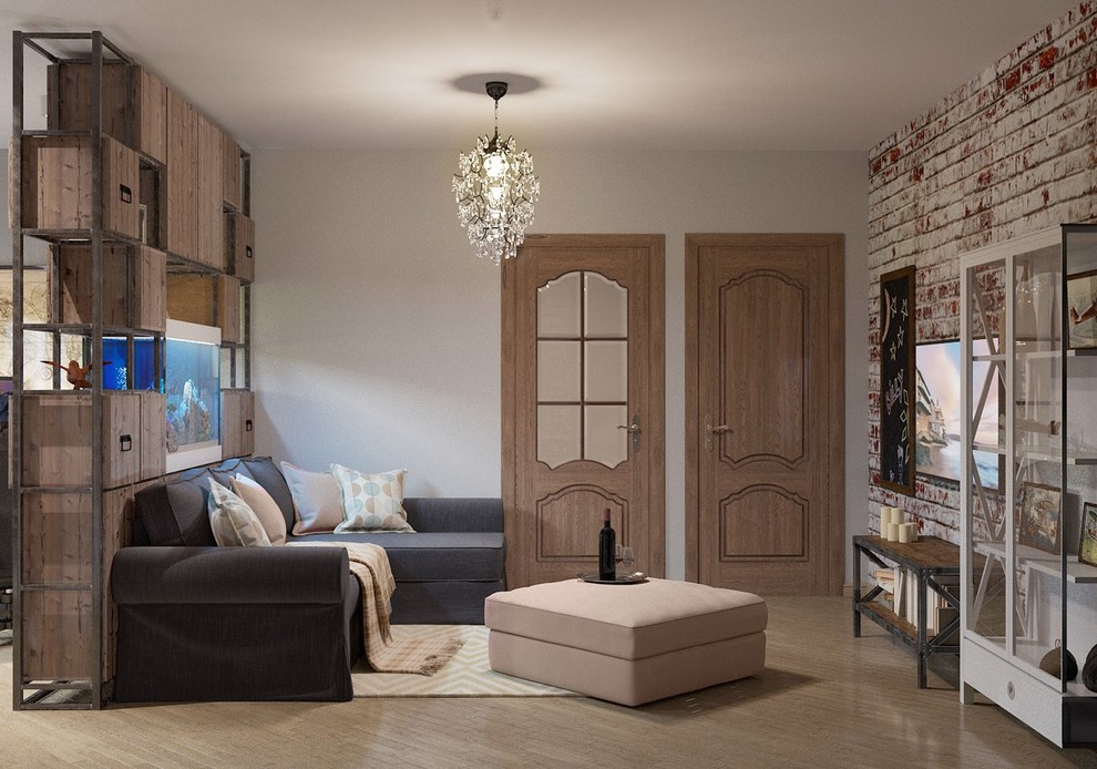 Loft в гостиной с аквариумом и кабинетом