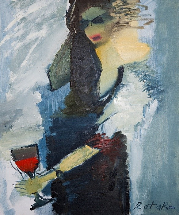 "Girl with glass of wine" by Anatoly Rotar