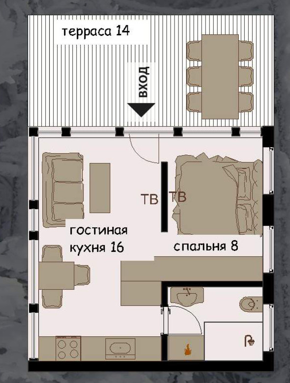 Бунгало для 2-4 человек 29 кв.м