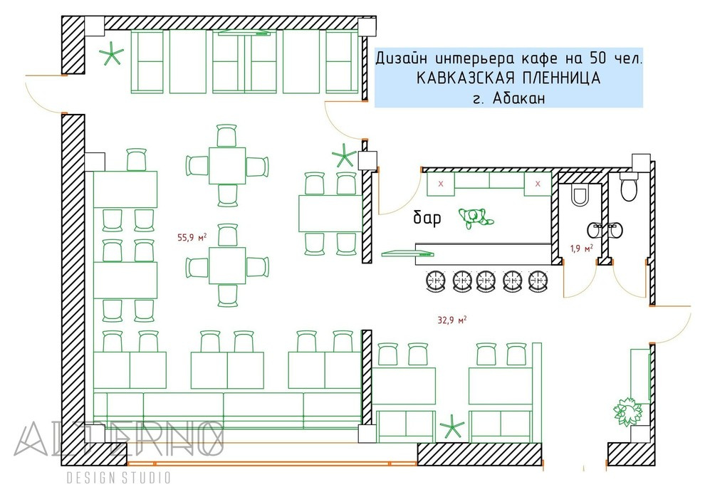 Дизайн интерьера кафе КАВКАЗСКАЯ ПЛЕННИЦА г. Абакан