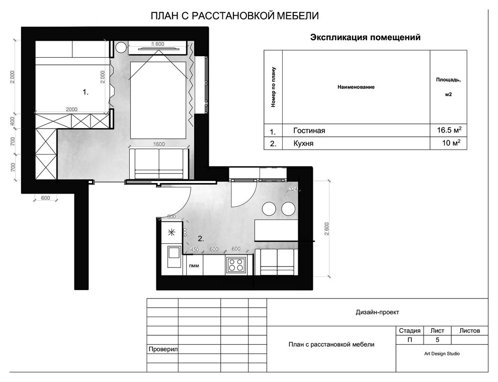 Двушка в однушке. Компактный и современный интерьер для семейной пары.