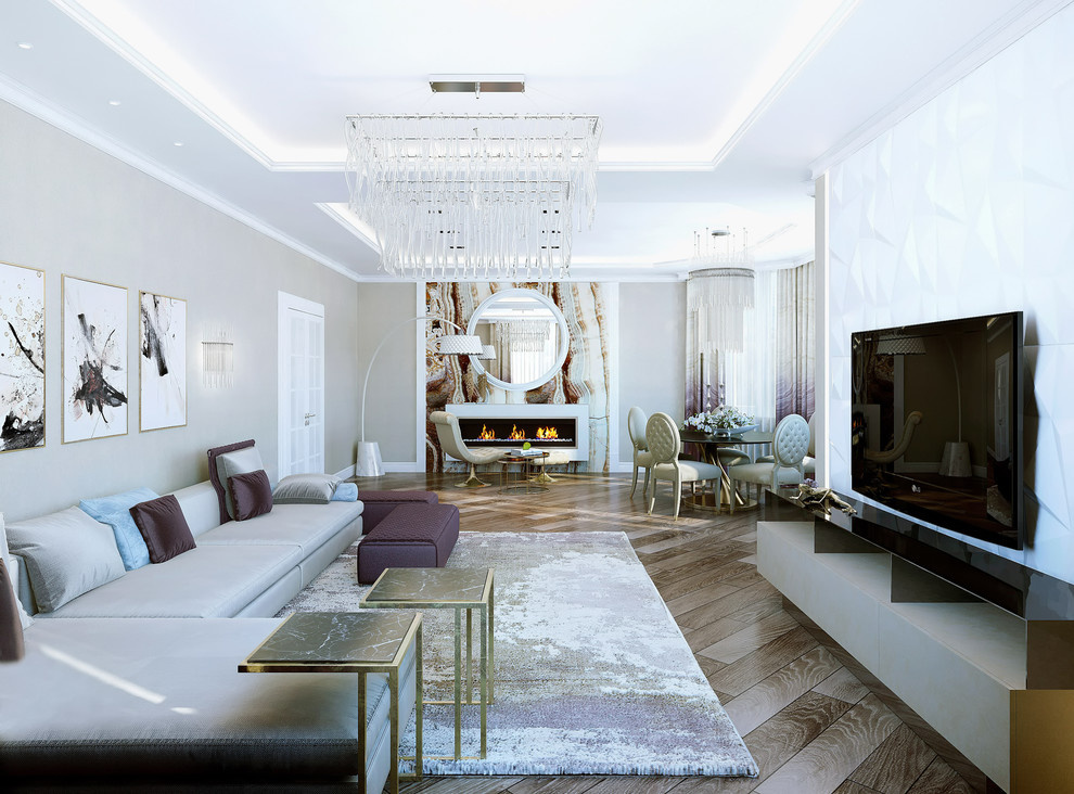 Обложка проекта: Living room with fireplace 43,4 m2