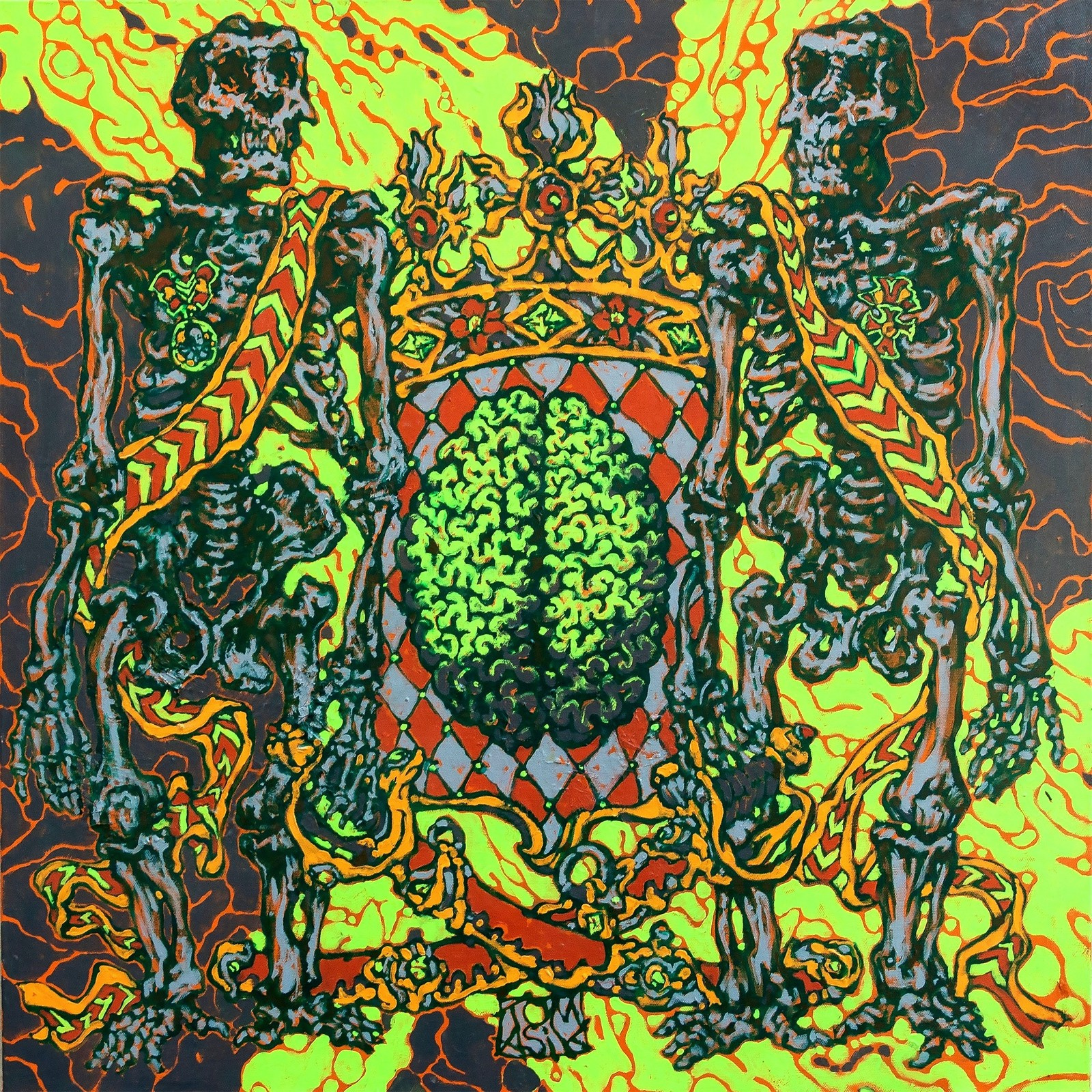 Обложка проекта: Original large green painting Anthropological skeletons 390USD