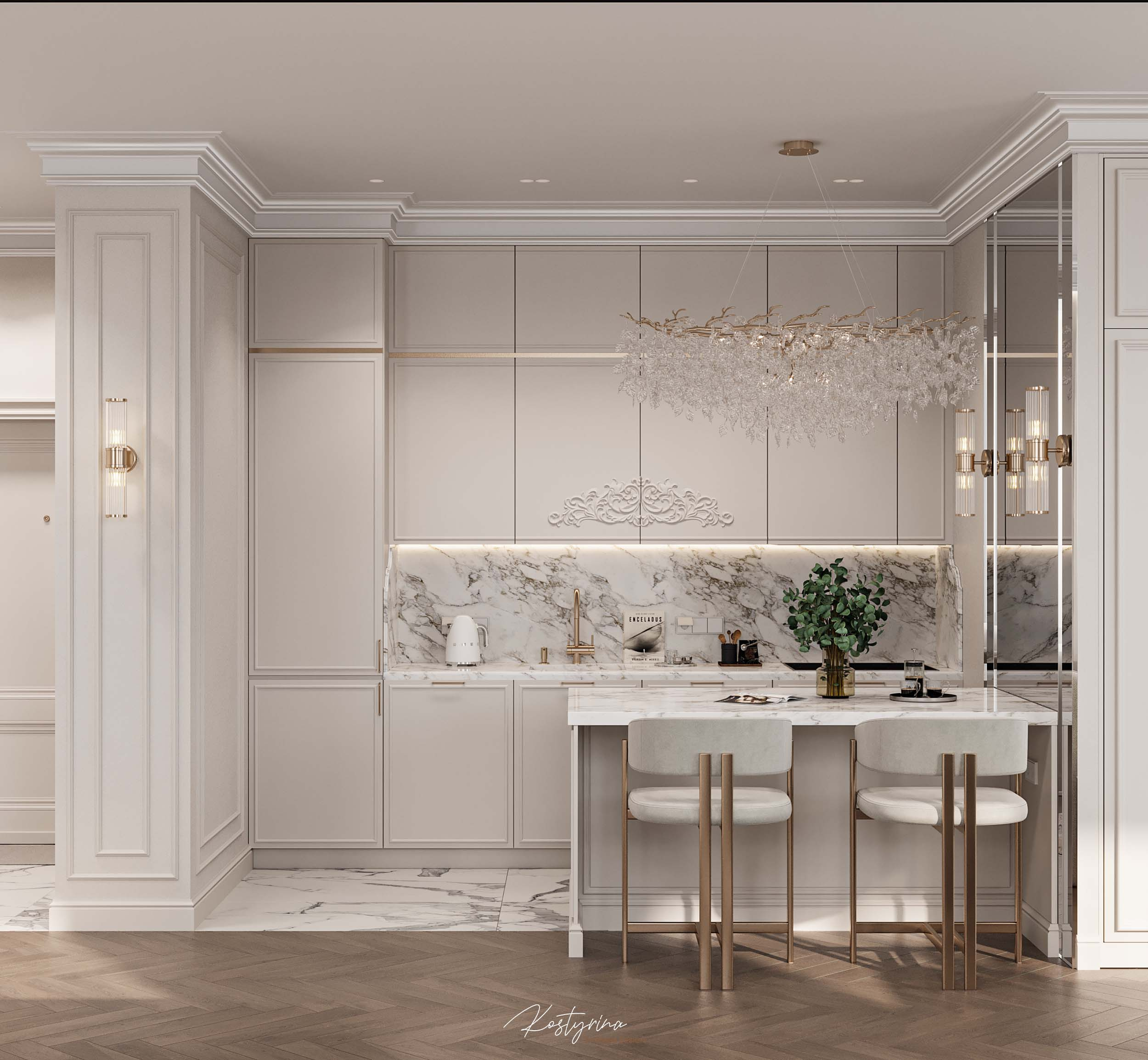 Интерьер для молодой пары в стиле неоклассика - 70 м²