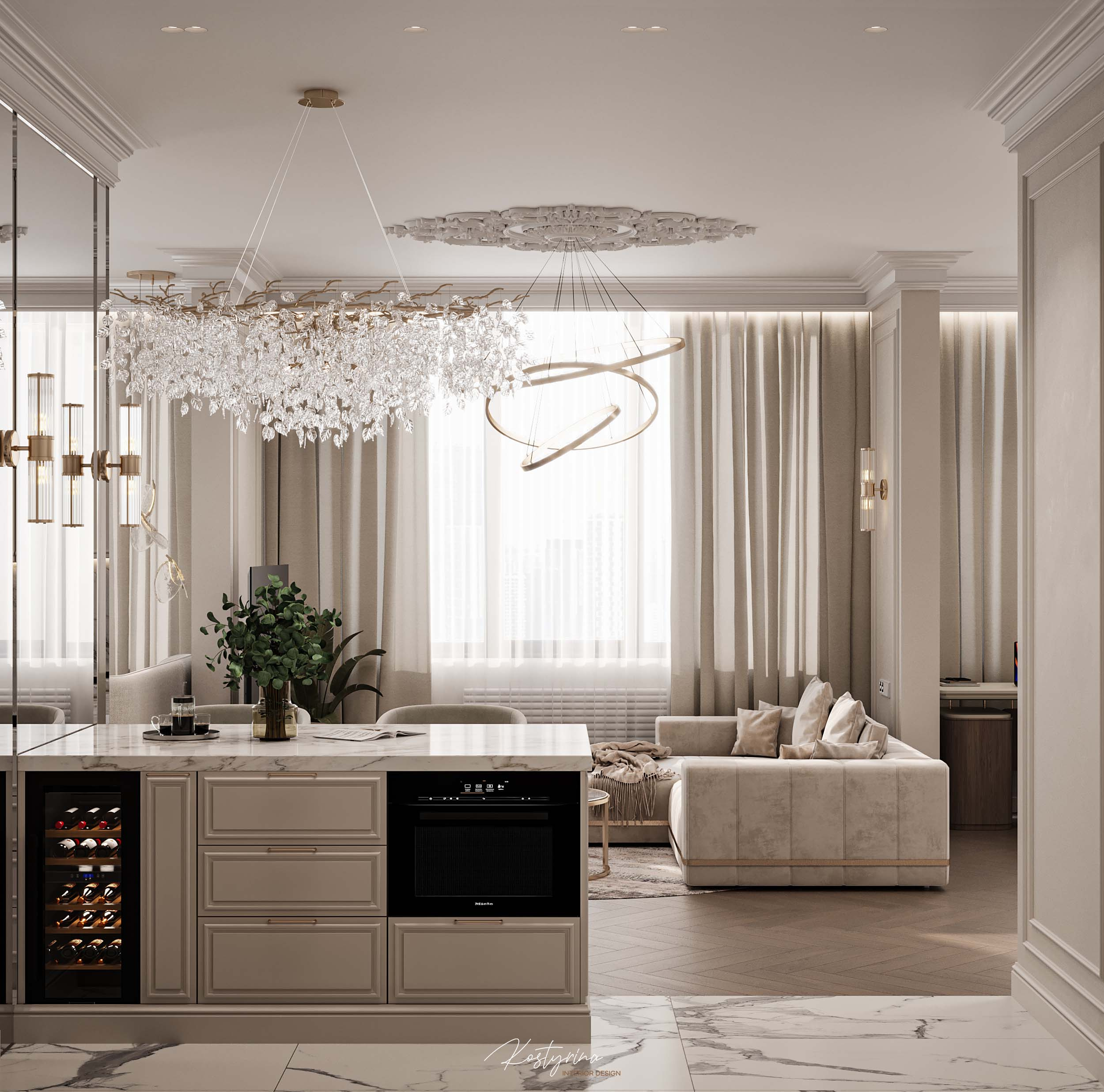 Интерьер для молодой пары в стиле неоклассика - 70 м²