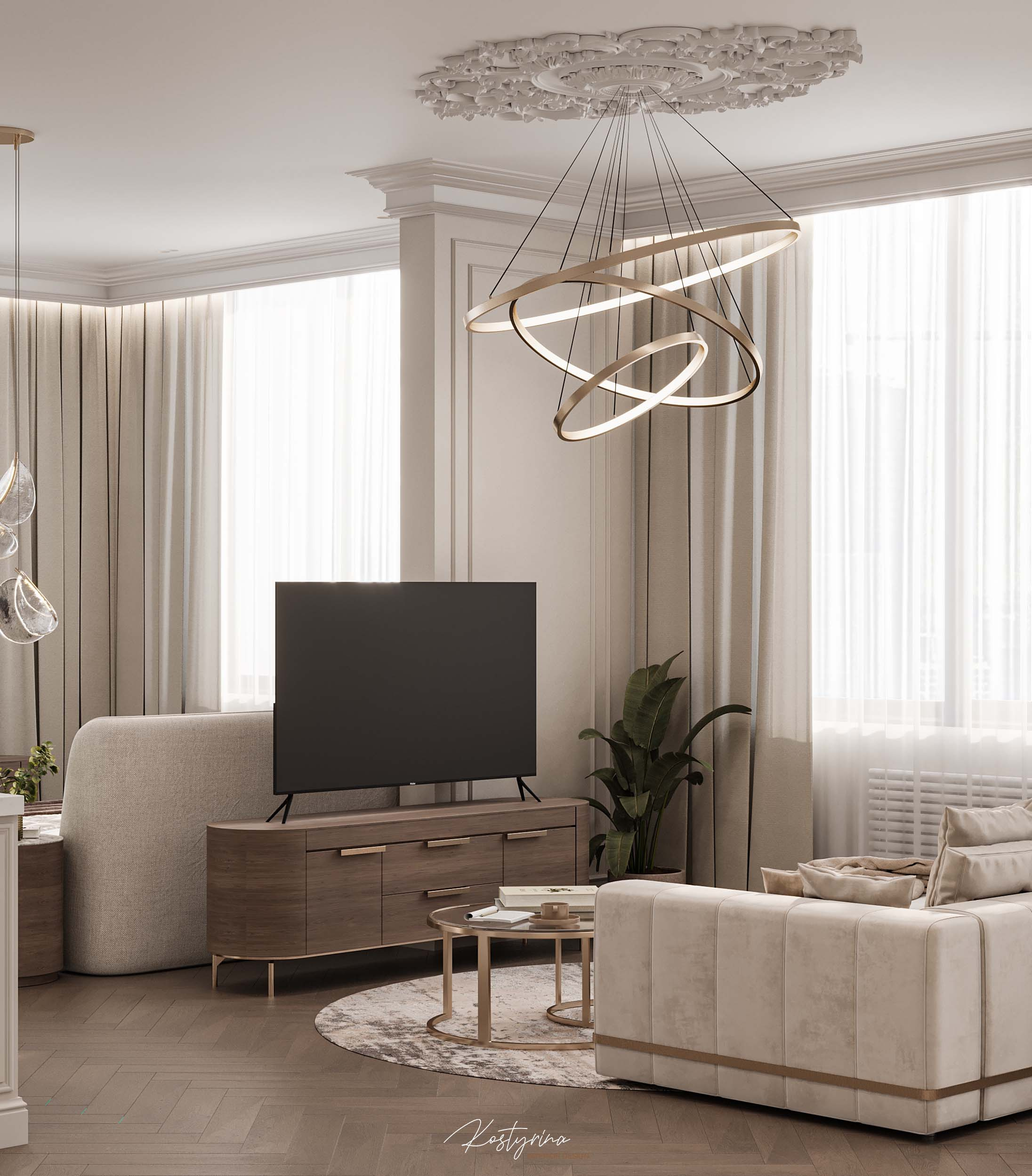 Интерьер для молодой пары в стиле неоклассика - 70 м²