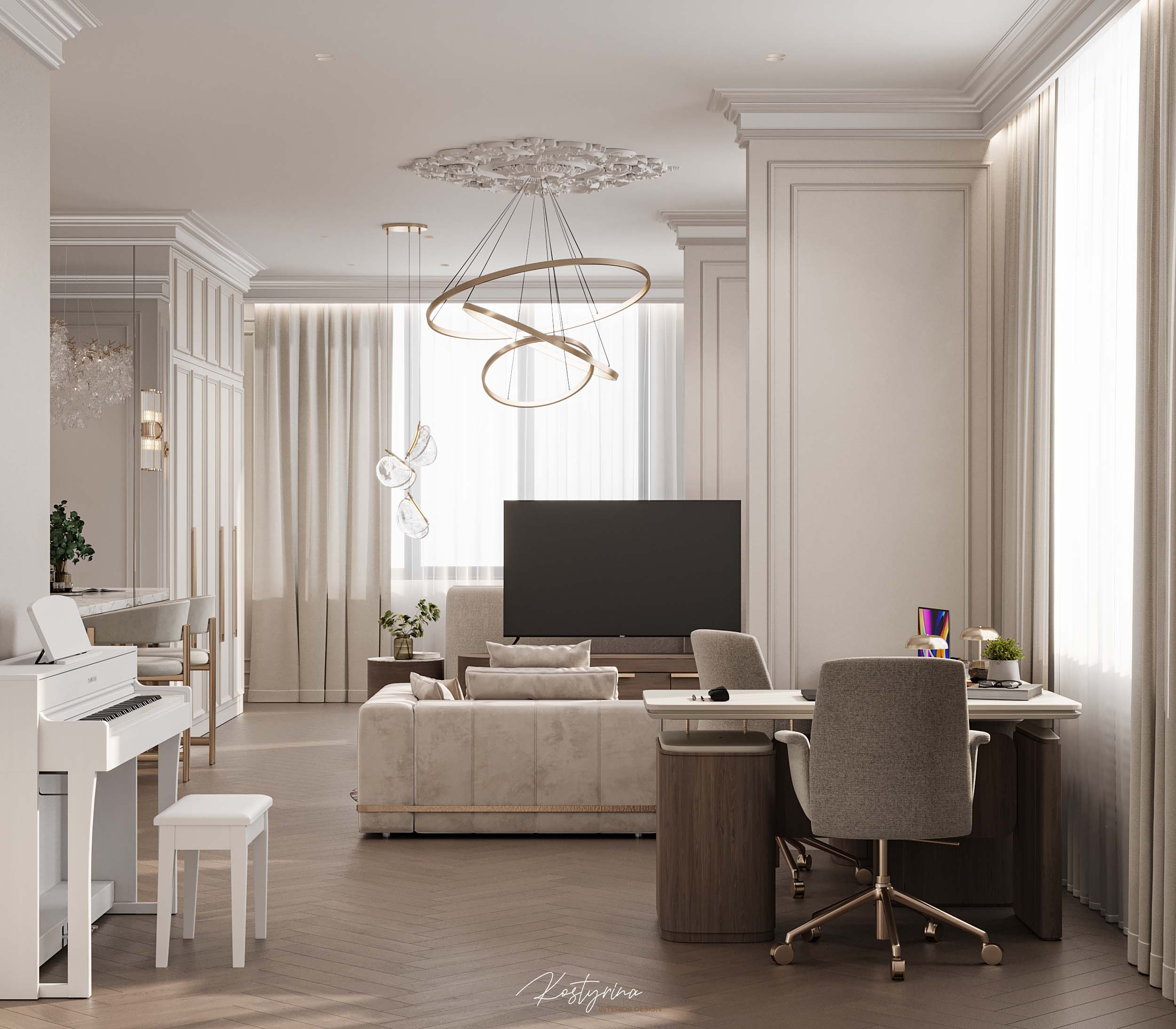 Интерьер для молодой пары в стиле неоклассика - 70 м²