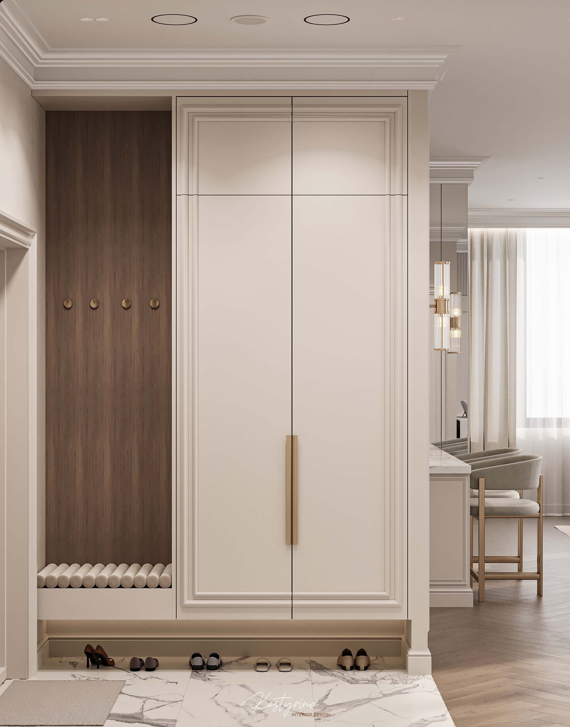 Интерьер для молодой пары в стиле неоклассика - 70 м²