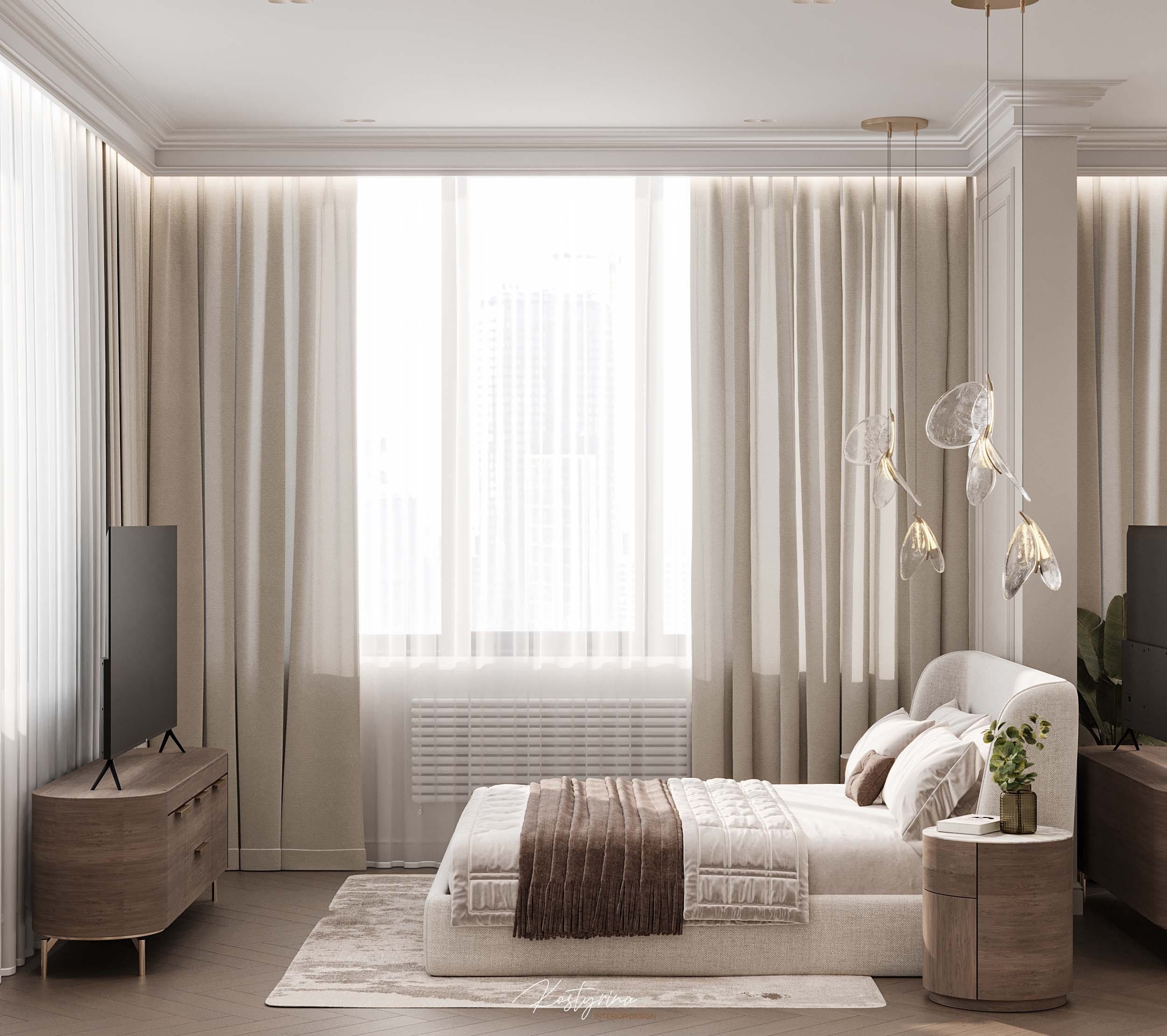 Интерьер для молодой пары в стиле неоклассика - 70 м²