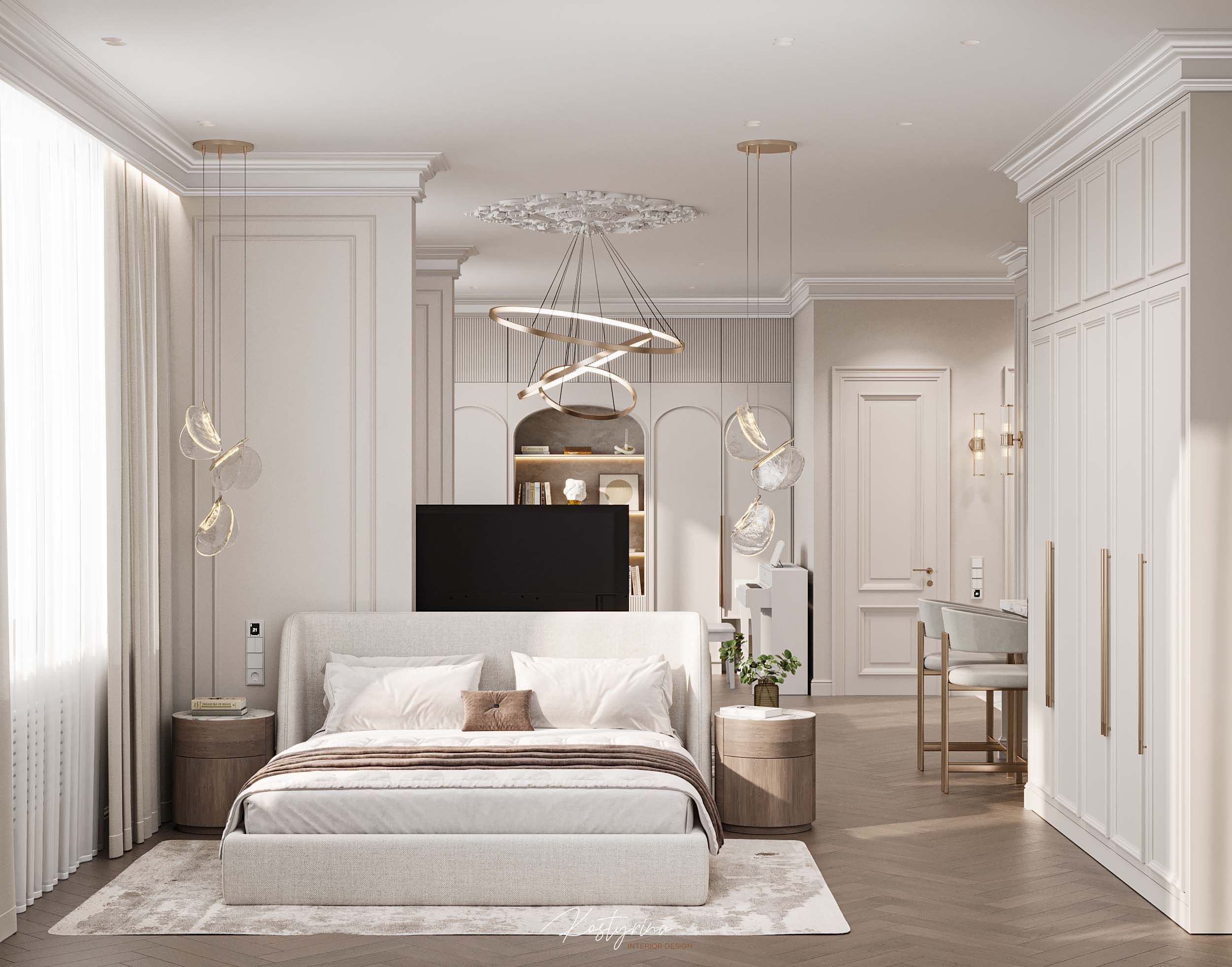 Интерьер для молодой пары в стиле неоклассика - 70 м²