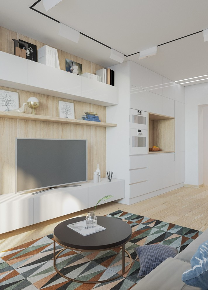 Визуализация кухни и гостинной в современном стиле для студии kv-design