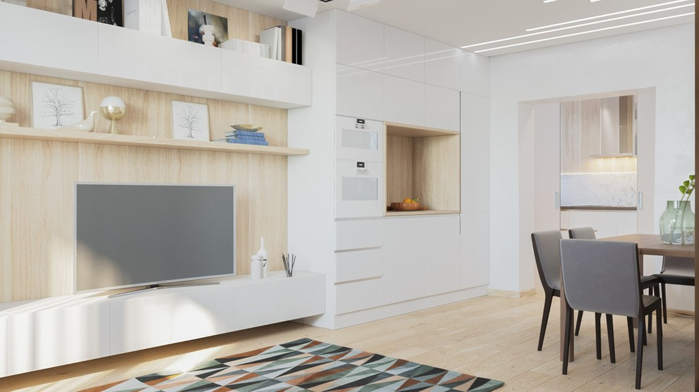 Визуализация кухни и гостинной в современном стиле для студии kv-design