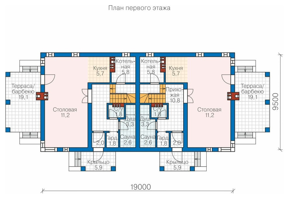 Проект таунхауса с двумя секциями  в современном стиле