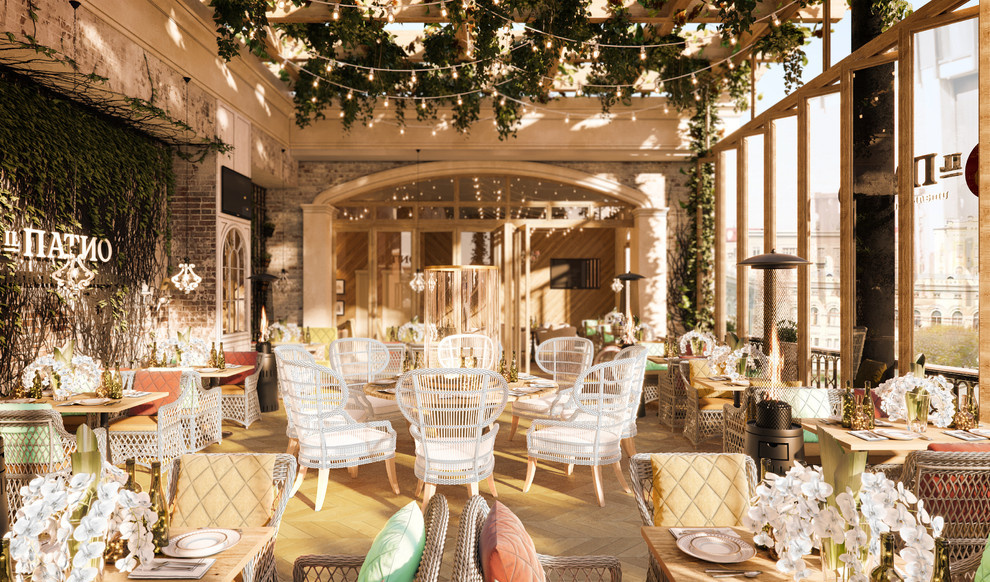 The interior design of the restaurant "IL Патио" in Makhachkala.