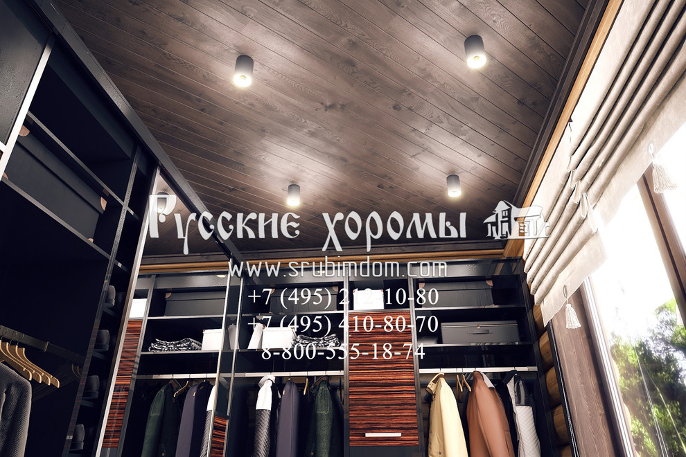 Дизайн гардеробной комнаты в срубе