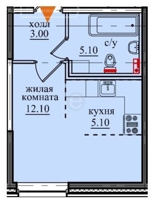 Кухонный гарнитур в квартиру-студию (№2)