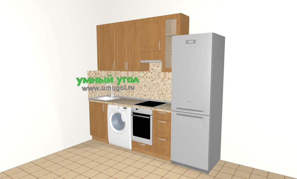 Прямая кухня со стиральной машиной в однокомнатную квартиру