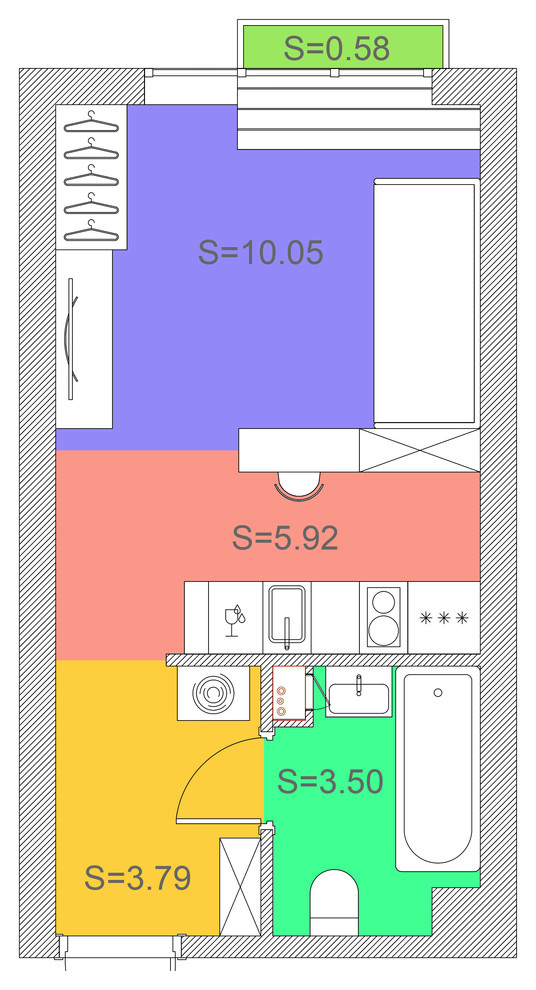 Смарти-балкон в студии ЖК "INKERI" 23,84 м2