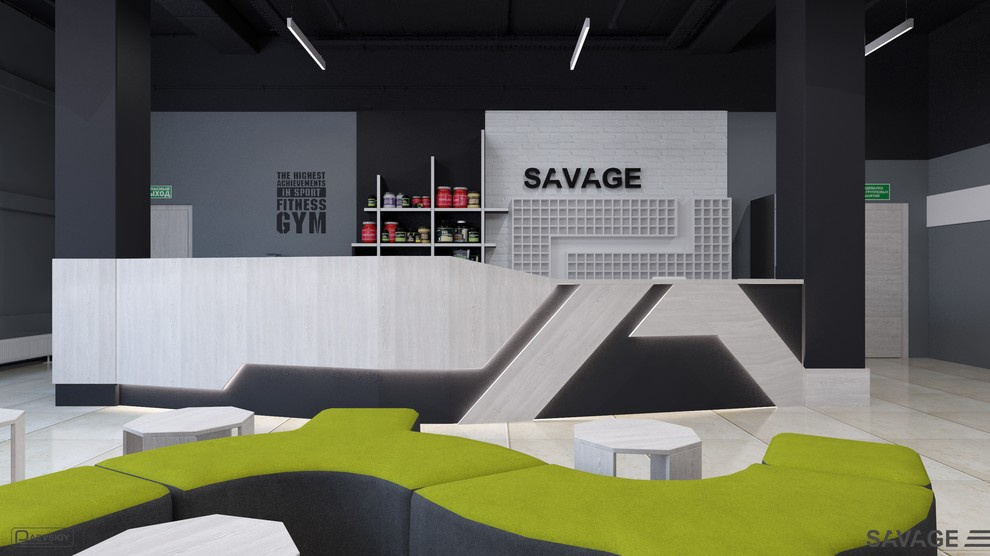 Фойе зона ресепшн фитнес клуба SAVAGE