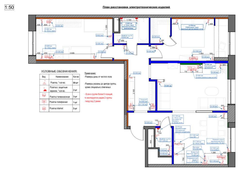 План электрики (освещения и розеток): примеры