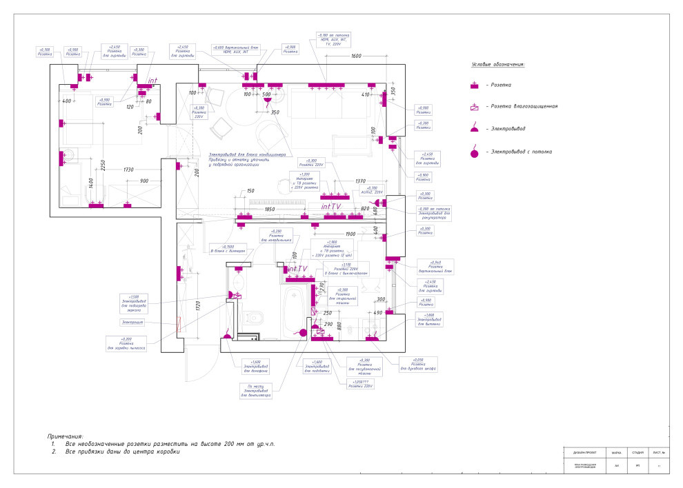 План электрики (освещения и розеток): примеры